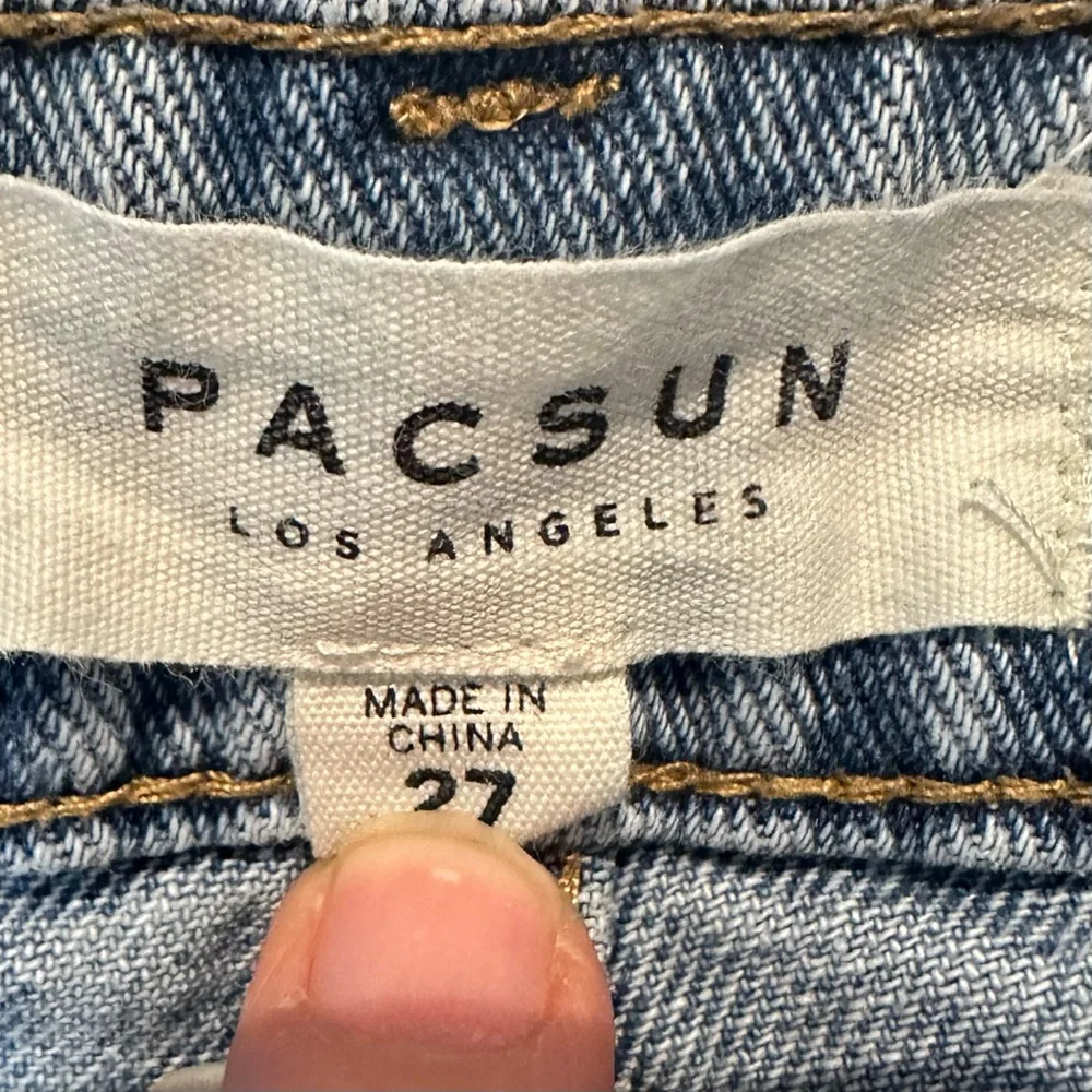 Pacsun Denim‎ MIni Skirt Two Toned Blue Button Up/Zipper Frayed Hem Size 27